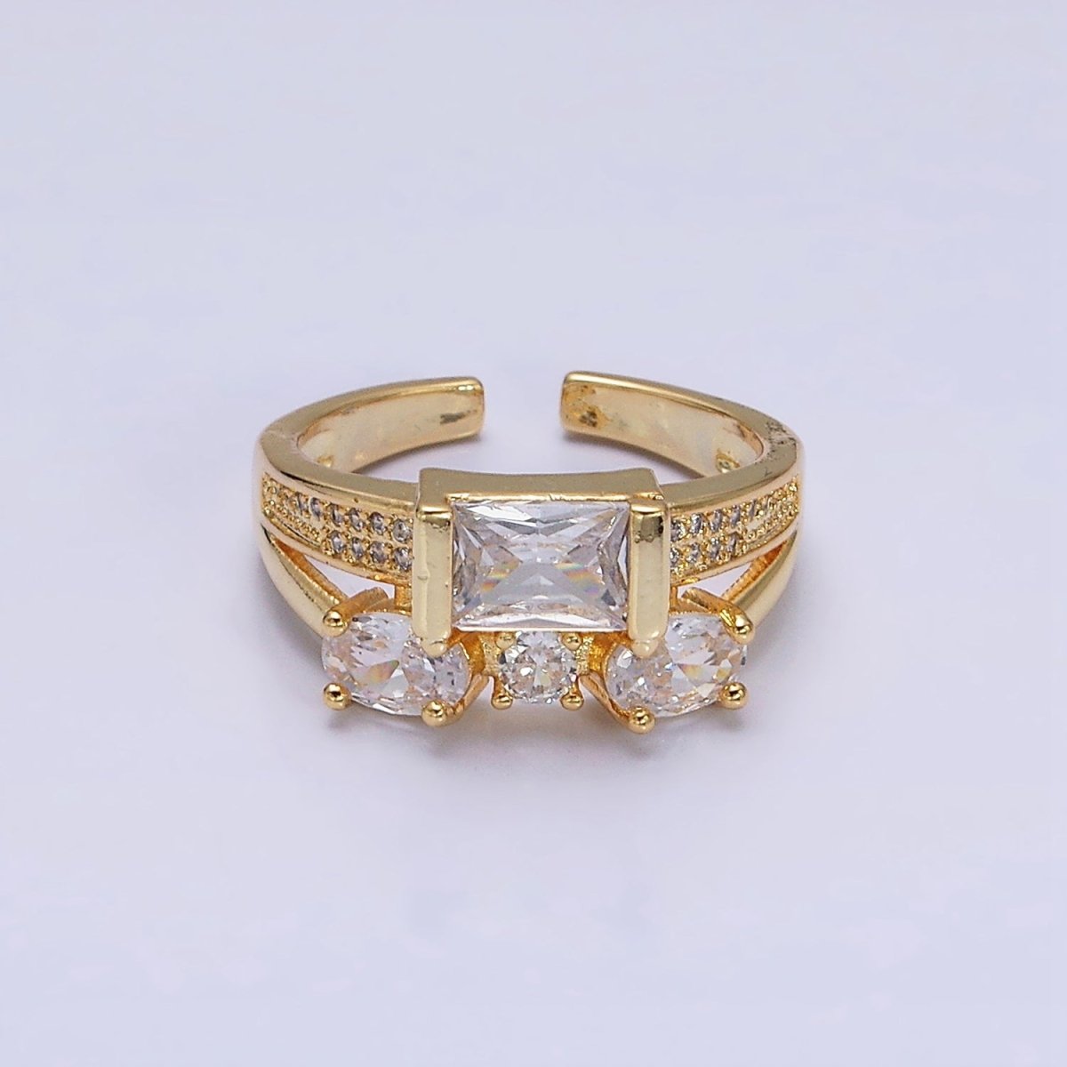 16K Gold Filled Clear Baguette Oval Micro Paved Double Band Ring in Gold & Silver | O-1611 O-1612