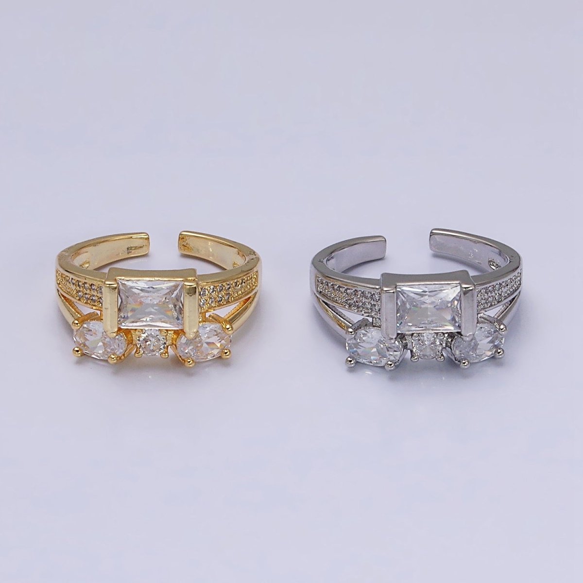 16K Gold Filled Clear Baguette Oval Micro Paved Double Band Ring in Gold & Silver | O-1611 O-1612