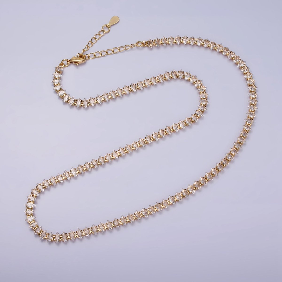 16K Gold Filled Clear, Black, Checkered 5mm Marquise CZ 17 Inch Tennis Chain Necklace | WA-1767 - WA-1769 Clearance Pricing
