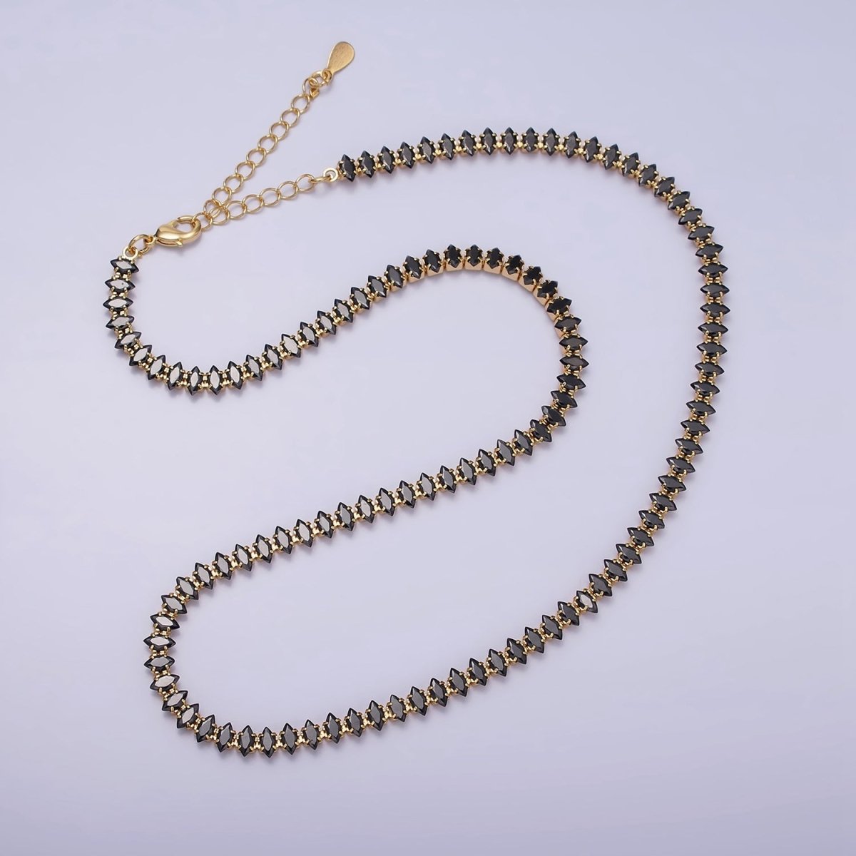 16K Gold Filled Clear, Black, Checkered 5mm Marquise CZ 17 Inch Tennis Chain Necklace | WA-1767 - WA-1769 Clearance Pricing