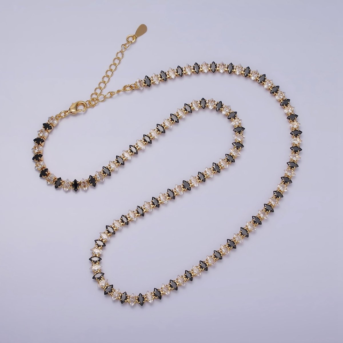 16K Gold Filled Clear, Black, Checkered 5mm Marquise CZ 17 Inch Tennis Chain Necklace | WA-1767 - WA-1769 Clearance Pricing