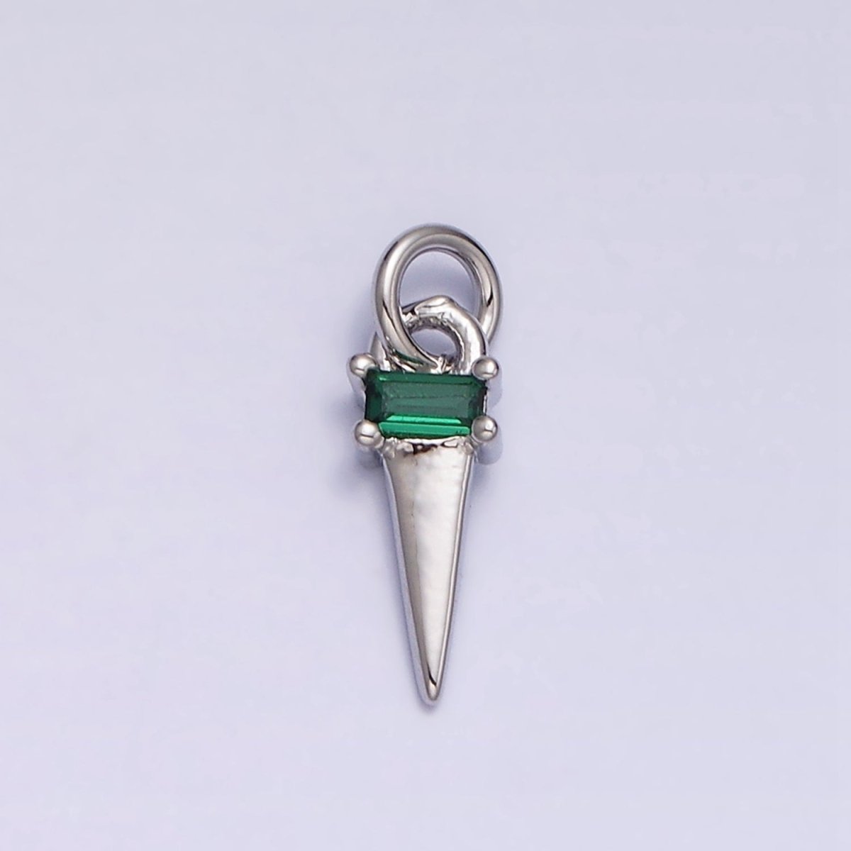16K Gold Filled Clear, Blue, Fuchsia, Green, Black Baguette CZ Triangle Charm in Gold & Silver | AC1307 - AC1316