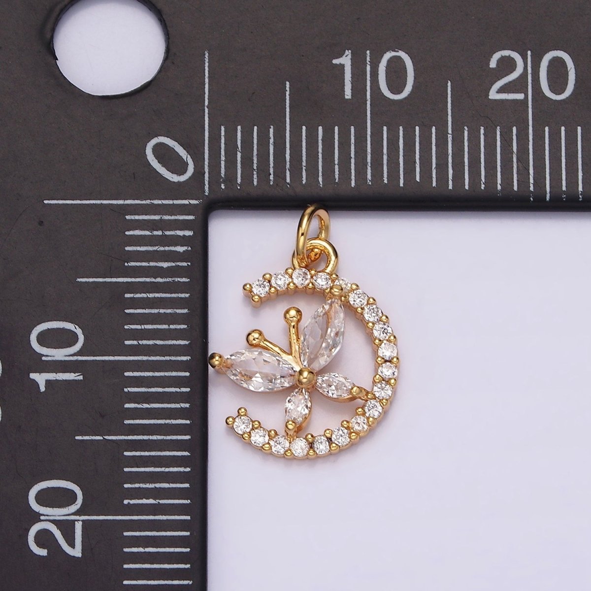 16K Gold Filled Clear Butterfly CZ Micro Paved Circular Open Charm | AG103