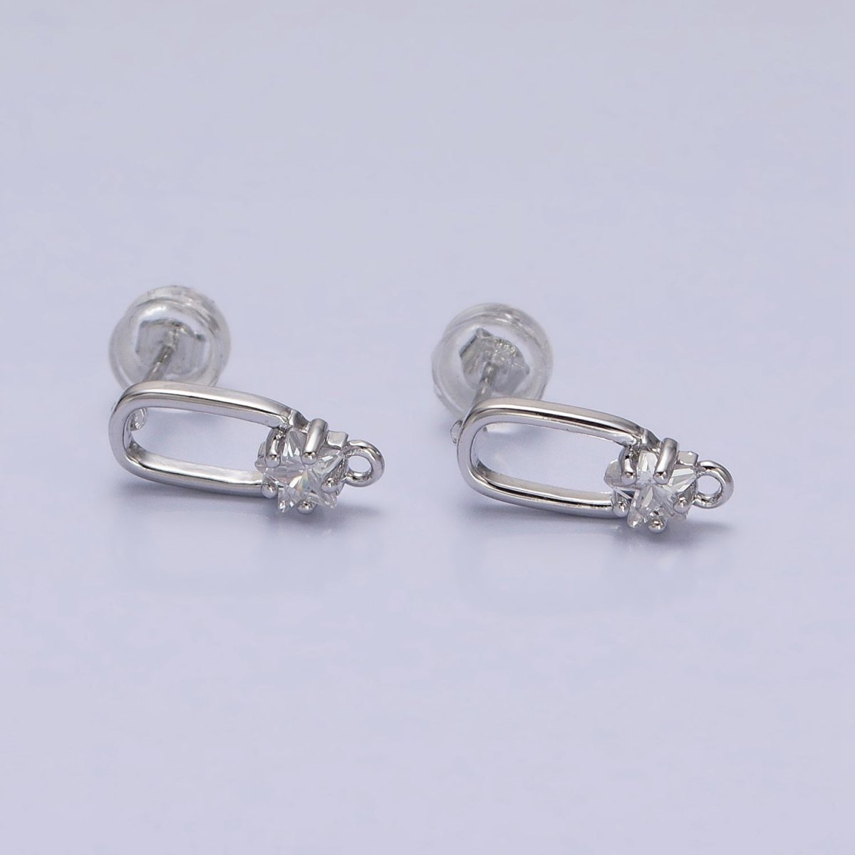 16K Gold Filled Clear Celestial Star CZ Open Loop Oblong Stud Earrings Supply in Silver & Gold | Z-211 Z-222