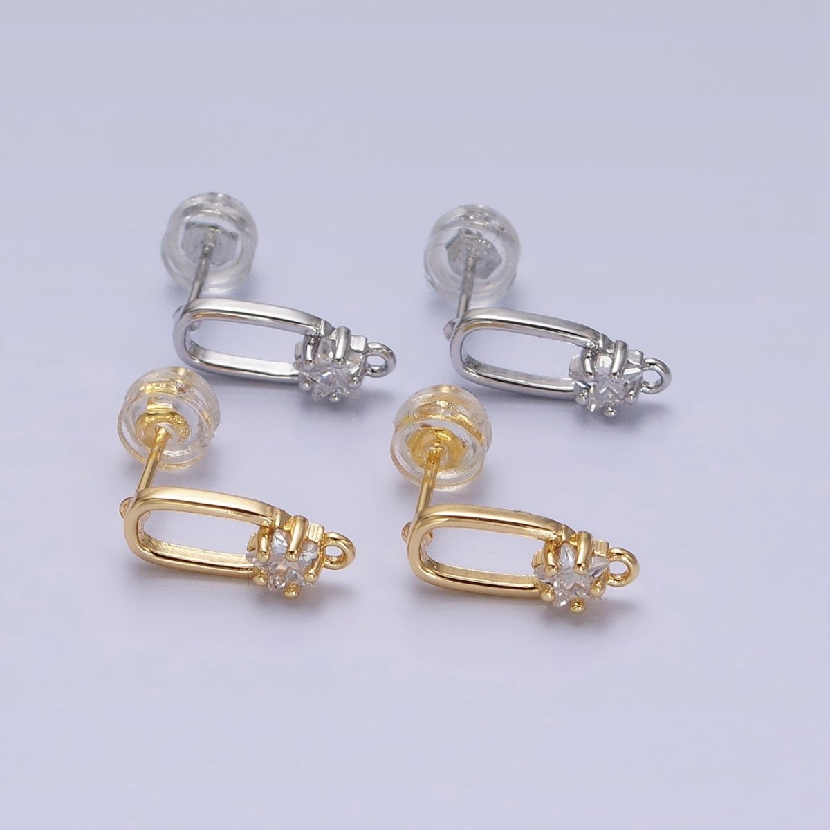16K Gold Filled Clear Celestial Star CZ Open Loop Oblong Stud Earrings Supply in Silver & Gold | Z-211 Z-222