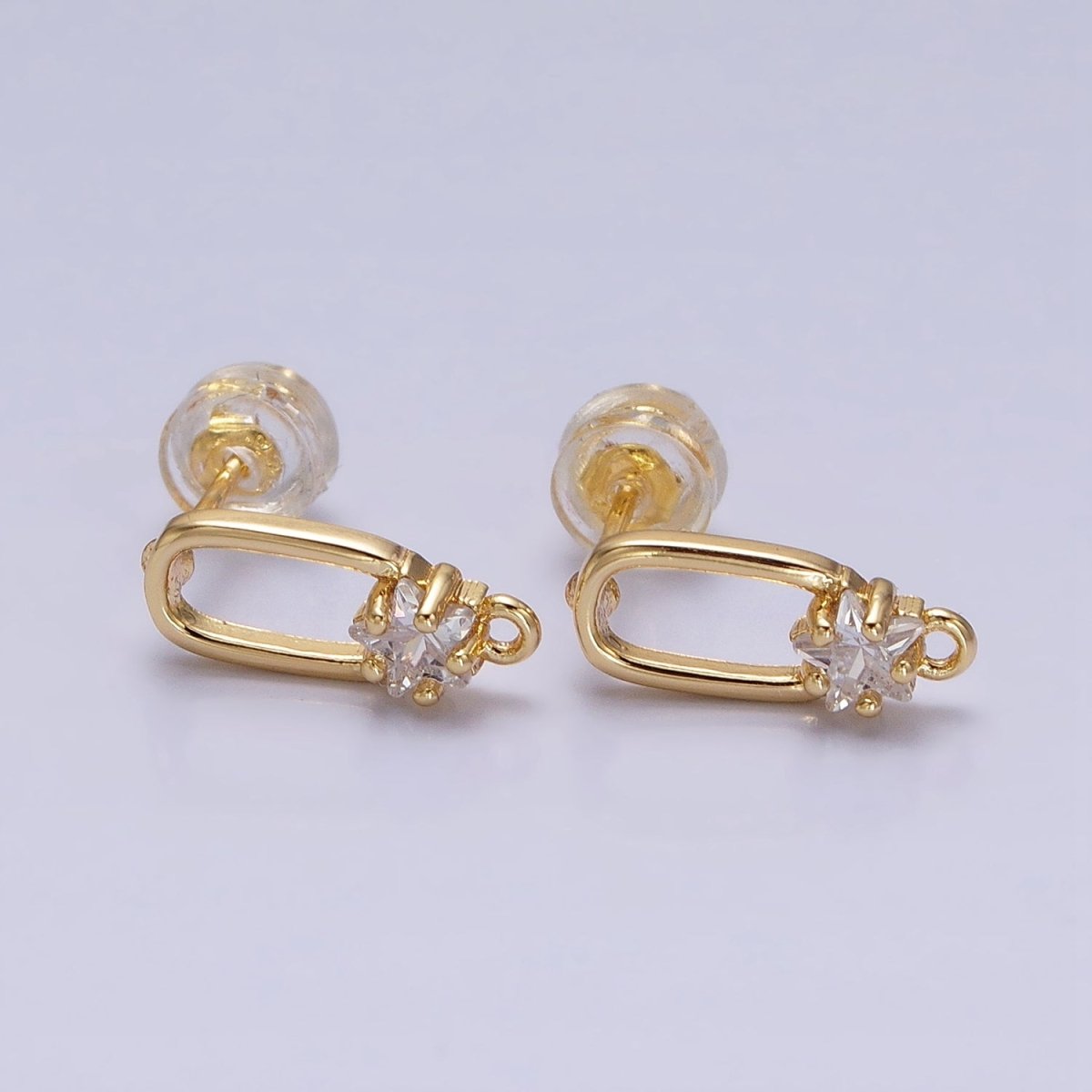 16K Gold Filled Clear Celestial Star CZ Open Loop Oblong Stud Earrings Supply in Silver & Gold | Z-211 Z-222