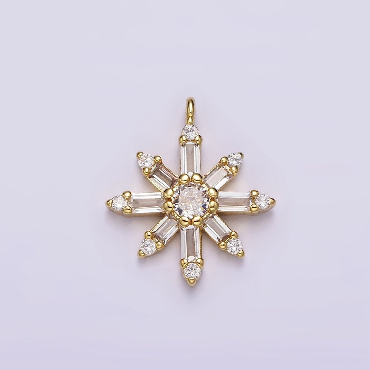 16K Gold Filled Clear CZ Baguette Celestial Sun Flower Charm | N962