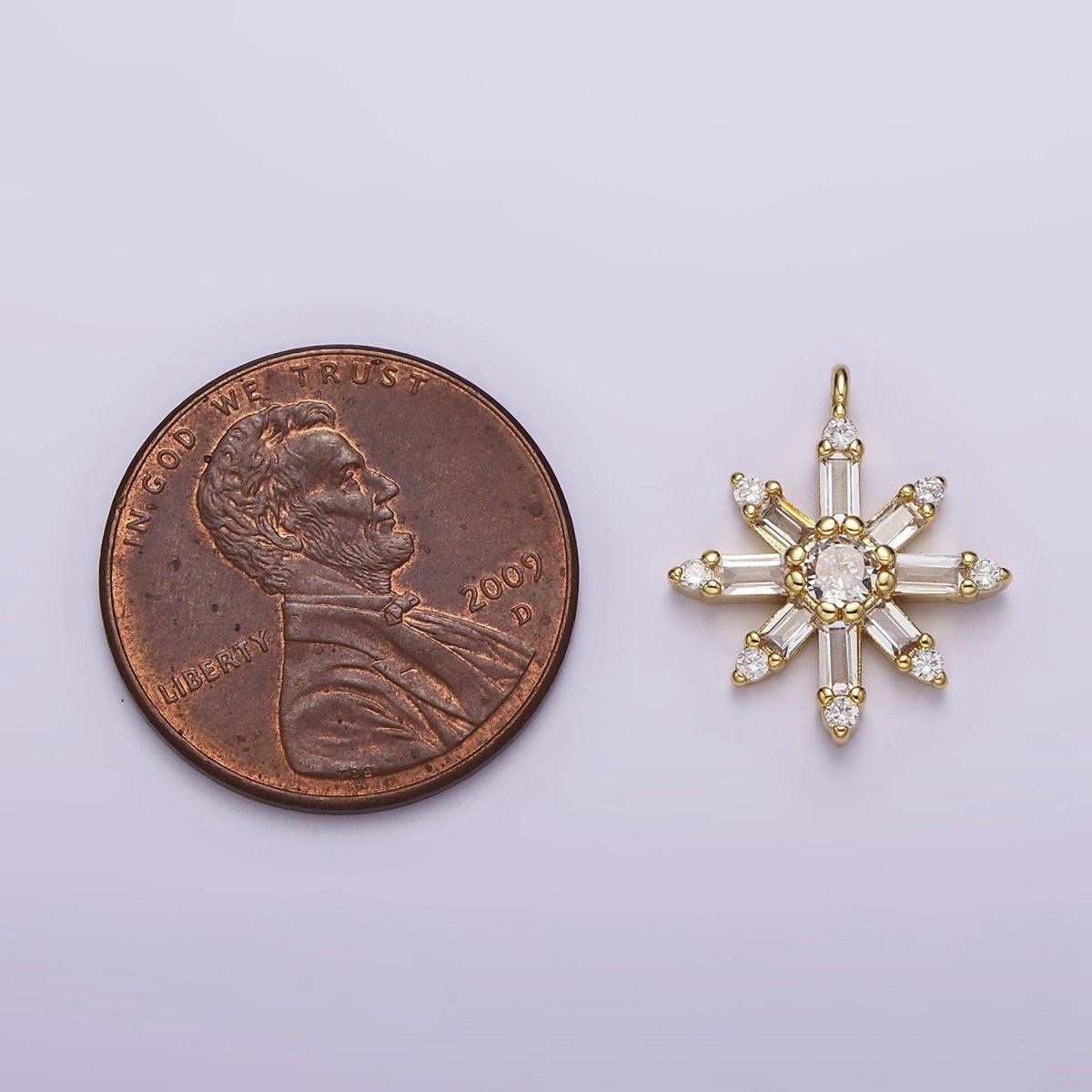 16K Gold Filled Clear CZ Baguette Celestial Sun Flower Charm | N962