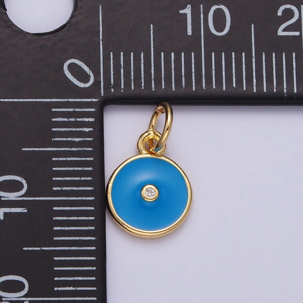 16K Gold Filled Clear CZ Blue Enamel Round Add-On Charm | N1099