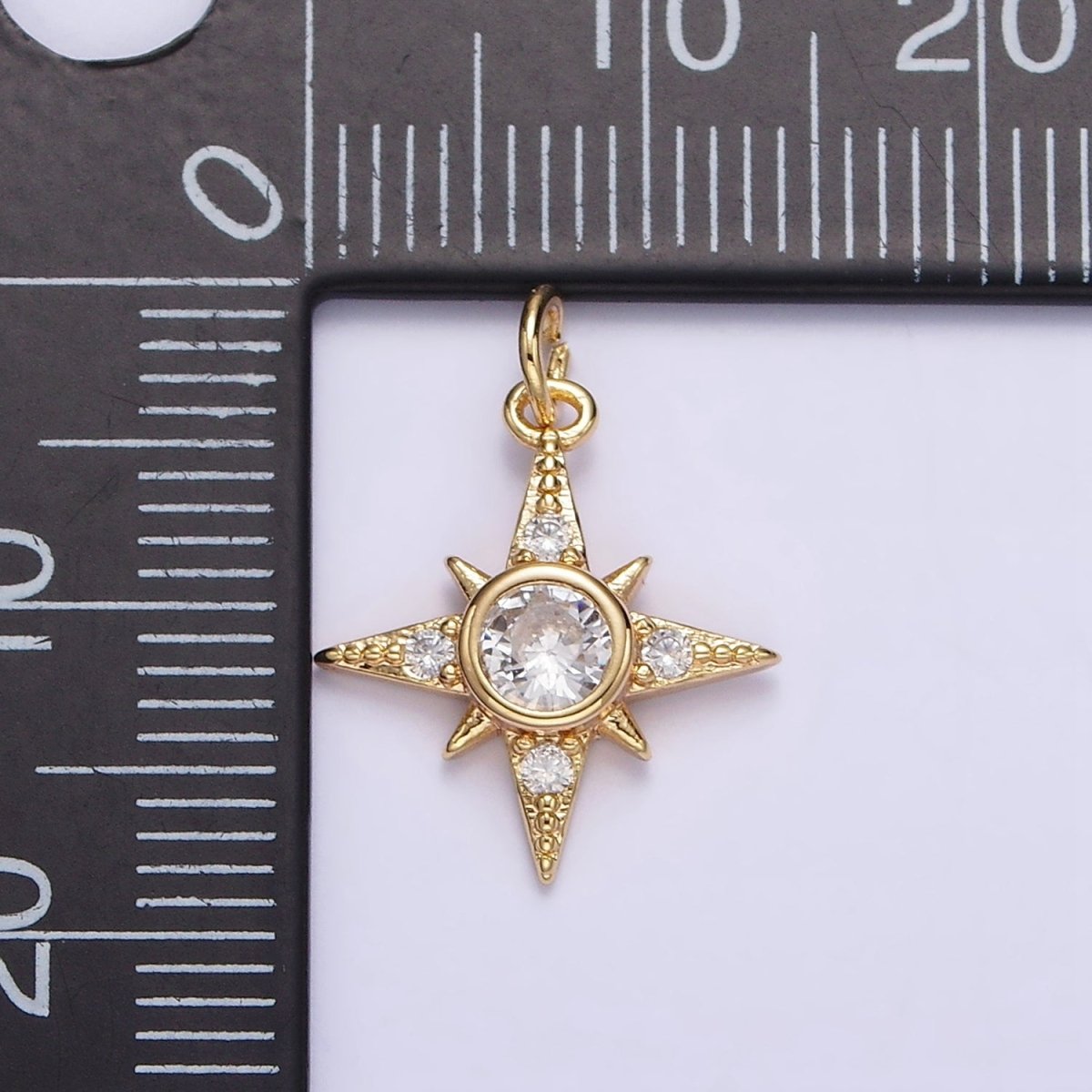 16K Gold Filled Clear CZ Celestial North Star Beaded Charm | N-998