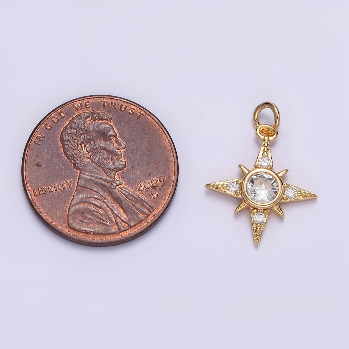 16K Gold Filled Clear CZ Celestial North Star Beaded Charm | N-998
