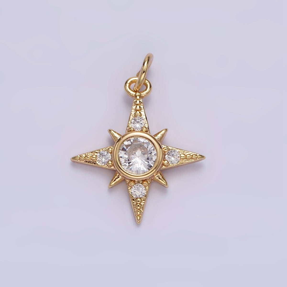 16K Gold Filled Clear CZ Celestial North Star Beaded Charm | N-998