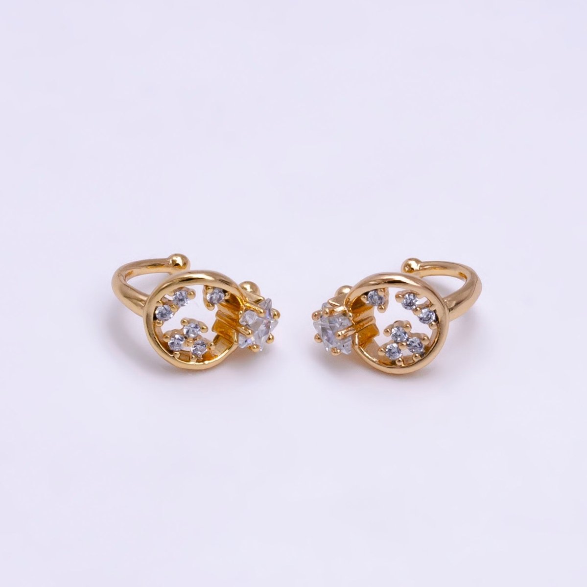 16K Gold Filled Clear CZ Celestial Star Open Round Ear Cuff Earrings | AI096