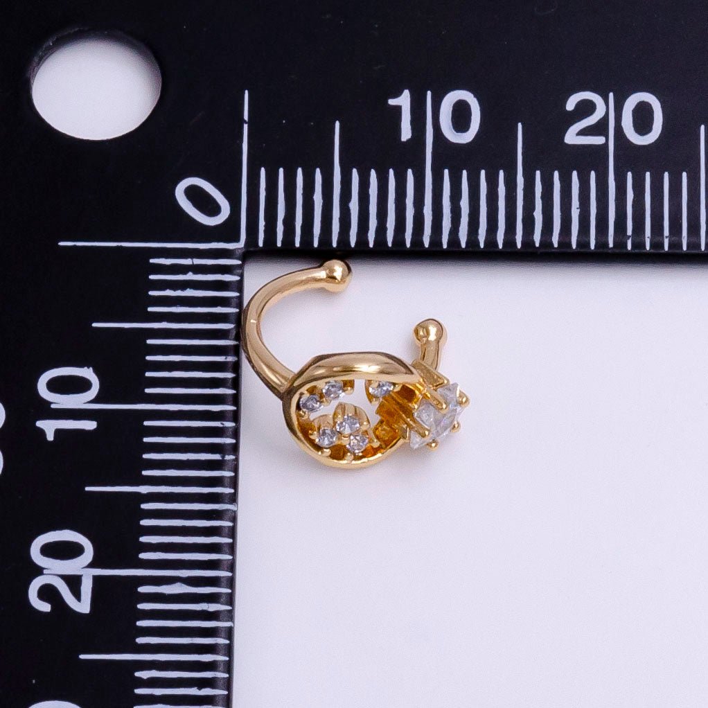 16K Gold Filled Clear CZ Celestial Star Open Round Ear Cuff Earrings | AI096