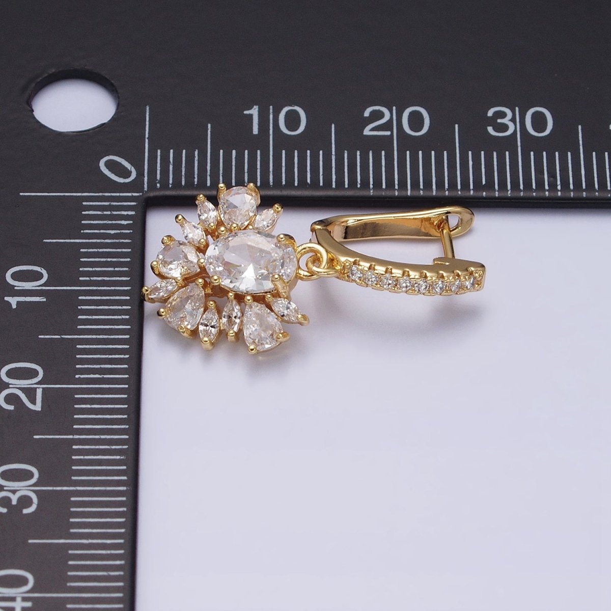 16K Gold Filled Clear CZ Celestial Sunburst Micro Paved English Lock Earrings in Gold & Silver | AD835 AD836