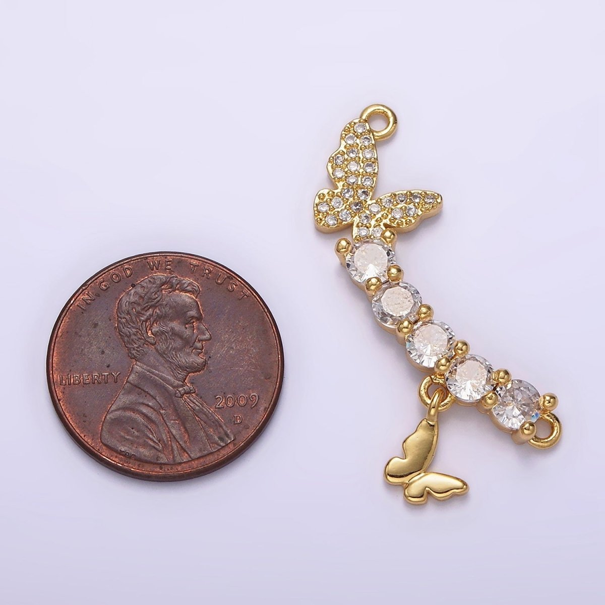 16K Gold Filled Clear CZ Curved Double Butterfly Micro Paved Drop Connector | G-059