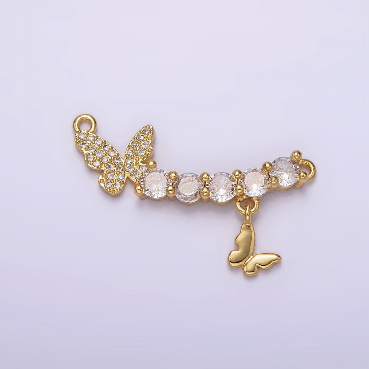 16K Gold Filled Clear CZ Curved Double Butterfly Micro Paved Drop Connector | G-059