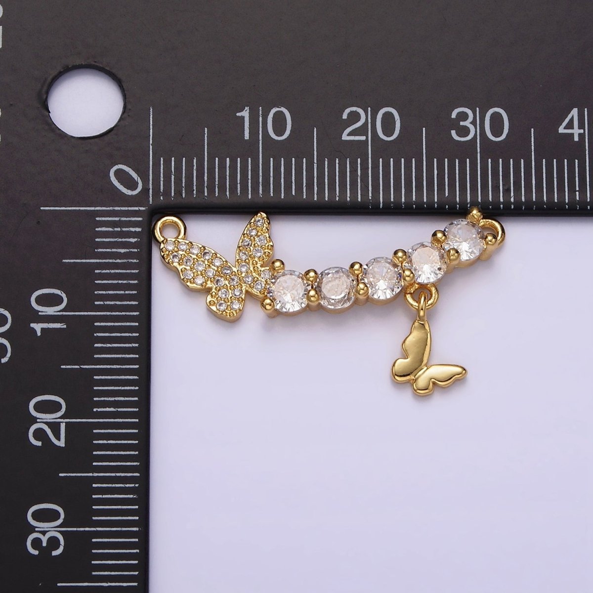 16K Gold Filled Clear CZ Curved Double Butterfly Micro Paved Drop Connector | G-059