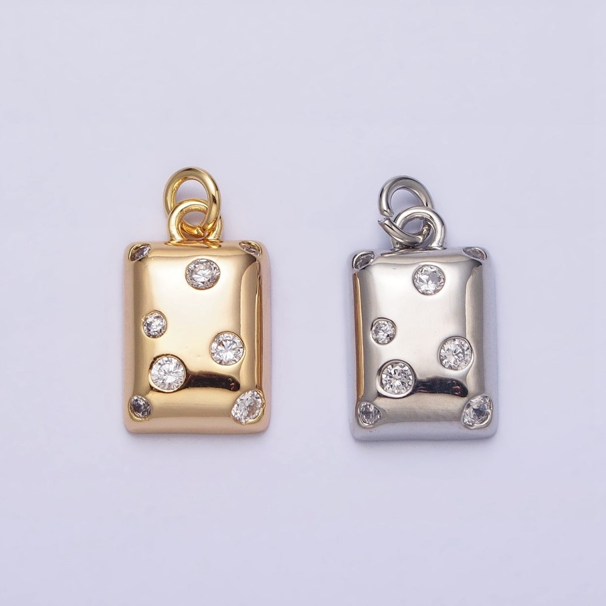 16K Gold Filled Clear CZ Dotted Rectangular Tag Add-On Charm in Gold & Silver | AC1227 AC1228
