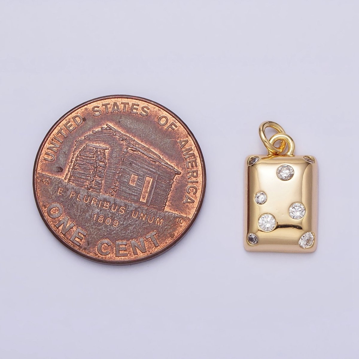 16K Gold Filled Clear CZ Dotted Rectangular Tag Add-On Charm in Gold & Silver | AC1227 AC1228
