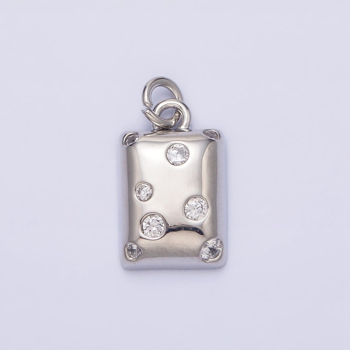 16K Gold Filled Clear CZ Dotted Rectangular Tag Add-On Charm in Gold & Silver | AC1227 AC1228