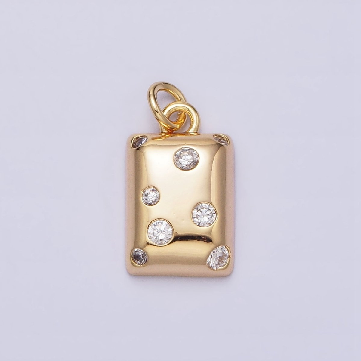 16K Gold Filled Clear CZ Dotted Rectangular Tag Add-On Charm in Gold & Silver | AC1227 AC1228
