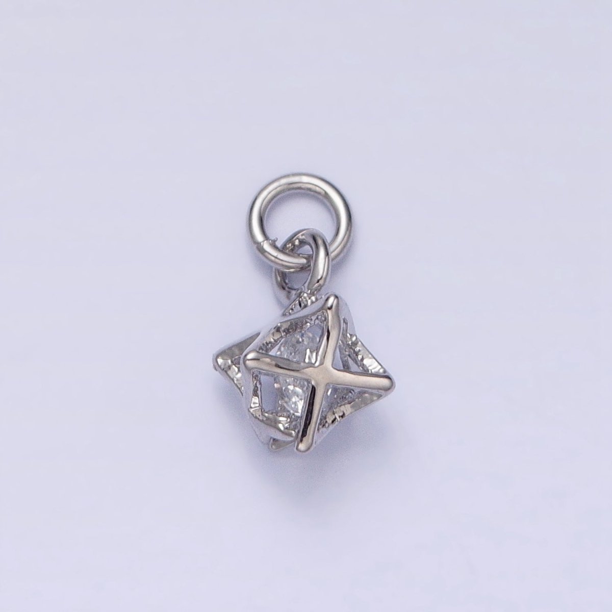 16K Gold Filled Clear CZ Geometric Box Add-On Charm in Gold & Silver | AC1199 AC1200