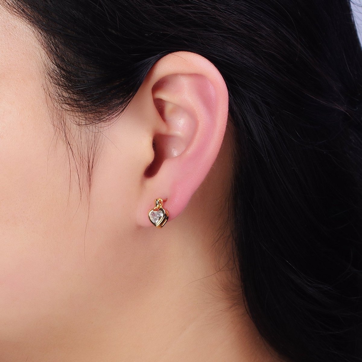 16K Gold Filled Clear CZ Heart Drop Stud Earrings in Gold & Silver | AD843 AD844