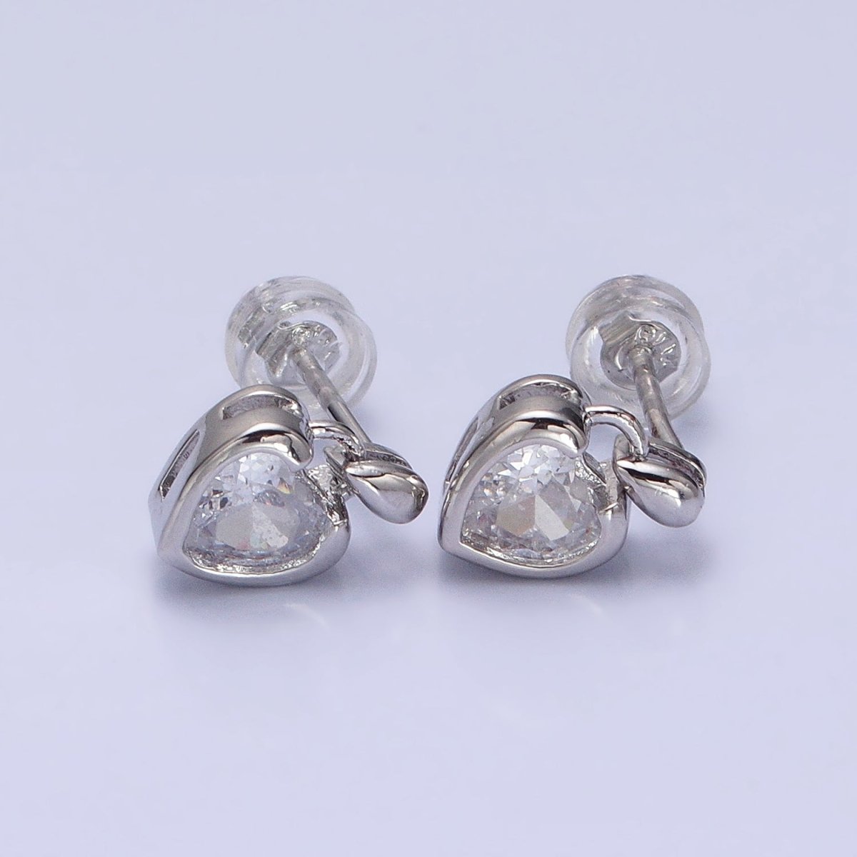 16K Gold Filled Clear CZ Heart Drop Stud Earrings in Gold & Silver | AD843 AD844