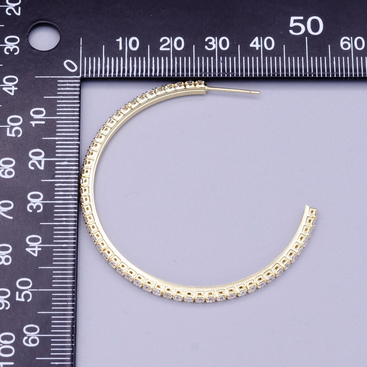 16K Gold Filled Clear CZ Lined C-Shaped Hoop Earrings in Gold & Silver | AE039 AE040