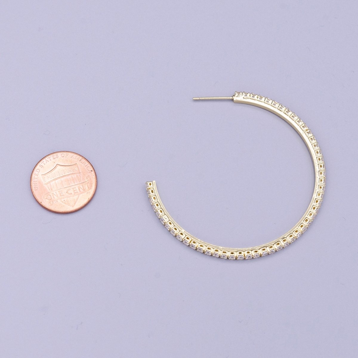 16K Gold Filled Clear CZ Lined C-Shaped Hoop Earrings in Gold & Silver | AE039 AE040