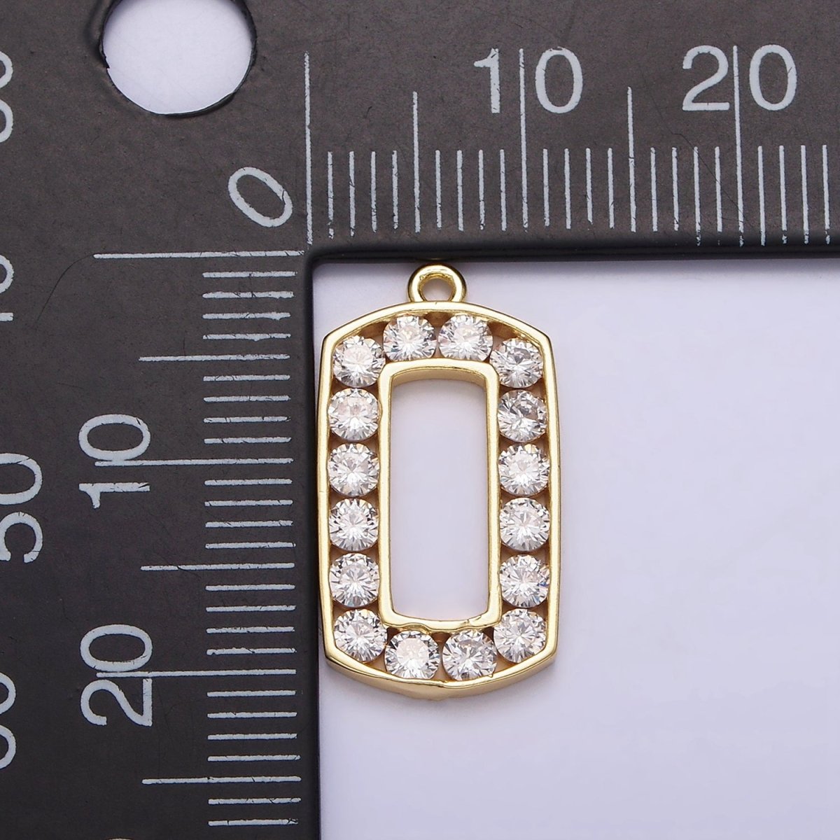 16K Gold Filled Clear CZ Lined Open Rectangular Tag Charm | N951