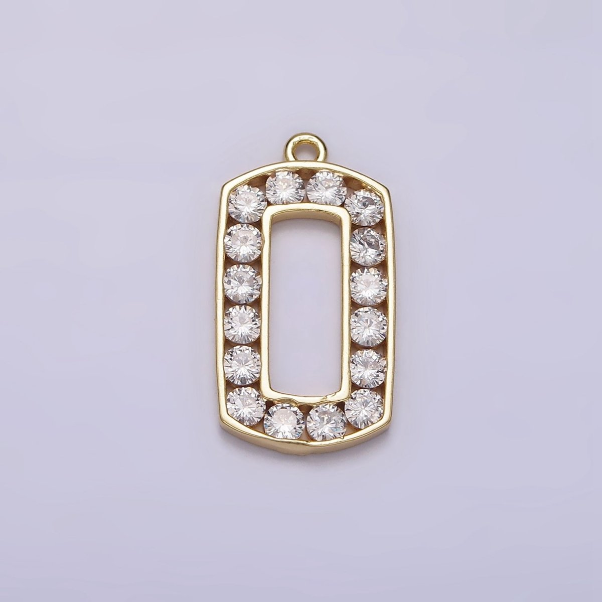 16K Gold Filled Clear CZ Lined Open Rectangular Tag Charm | N951