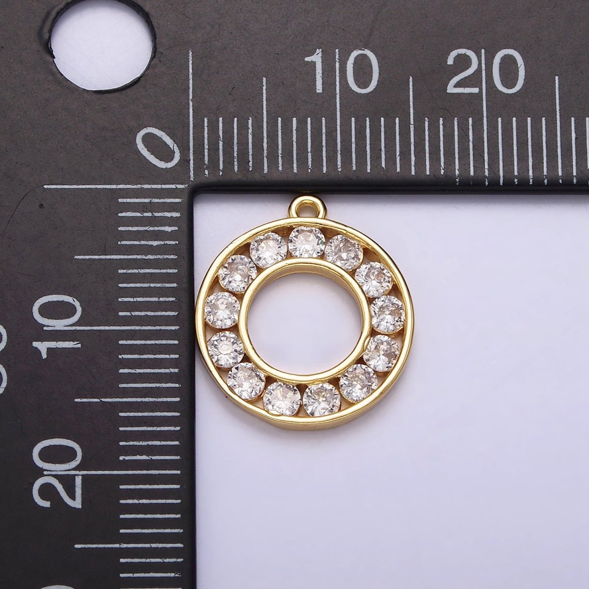 16K Gold Filled Clear CZ Lined Open Round Circle Charm | N964