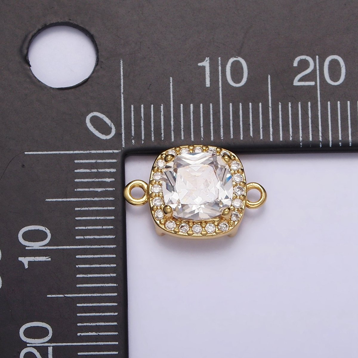 16K Gold Filled Clear CZ Micro Paved Rounded Square Connector | F-098
