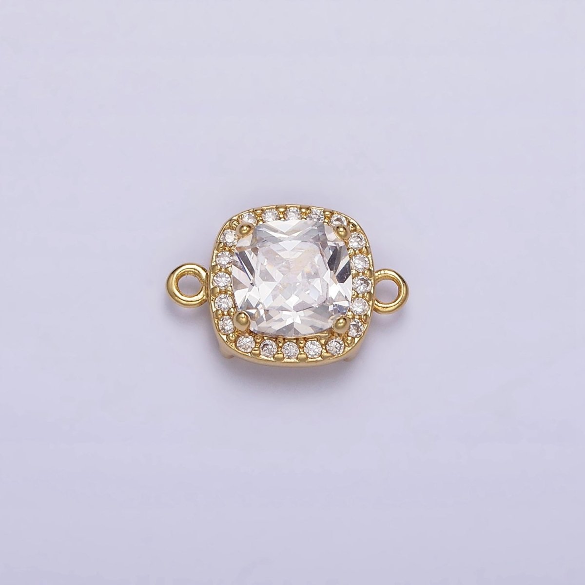 16K Gold Filled Clear CZ Micro Paved Rounded Square Connector | F-098