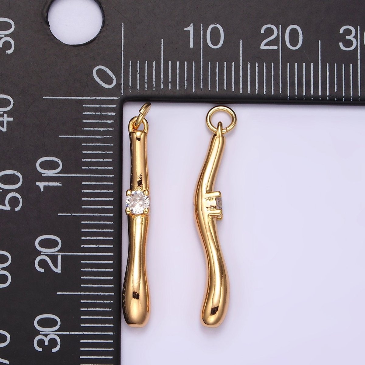 16K Gold Filled Clear CZ Moten Curved Linear Drop Charm | AG459