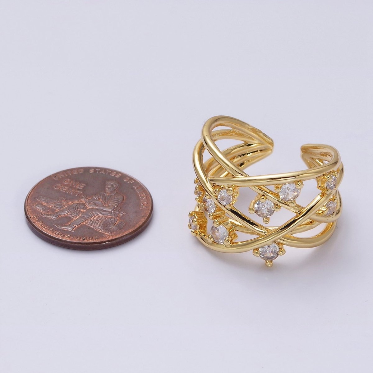 16K Gold Filled Clear CZ Multiple Band Intertwined Statement Ring | O-558