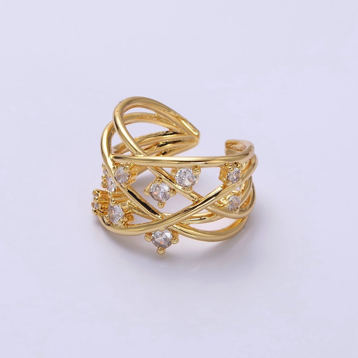 16K Gold Filled Clear CZ Multiple Band Intertwined Statement Ring | O-558