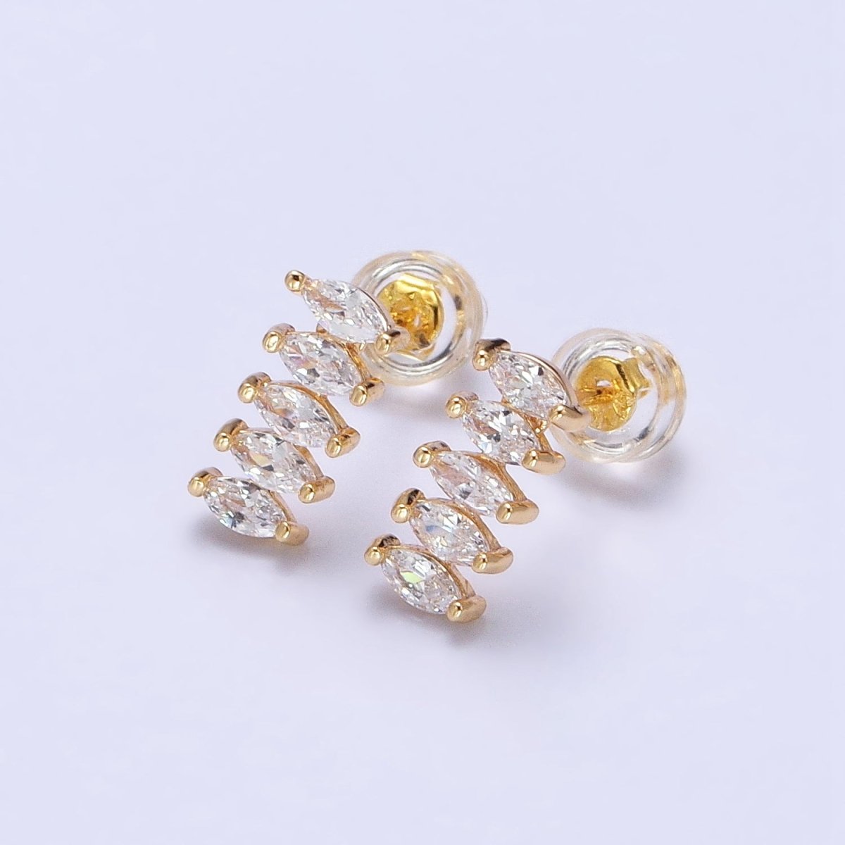 16K Gold Filled Clear CZ Multiple Marquise Lined Mini Stud Earrings | AB389