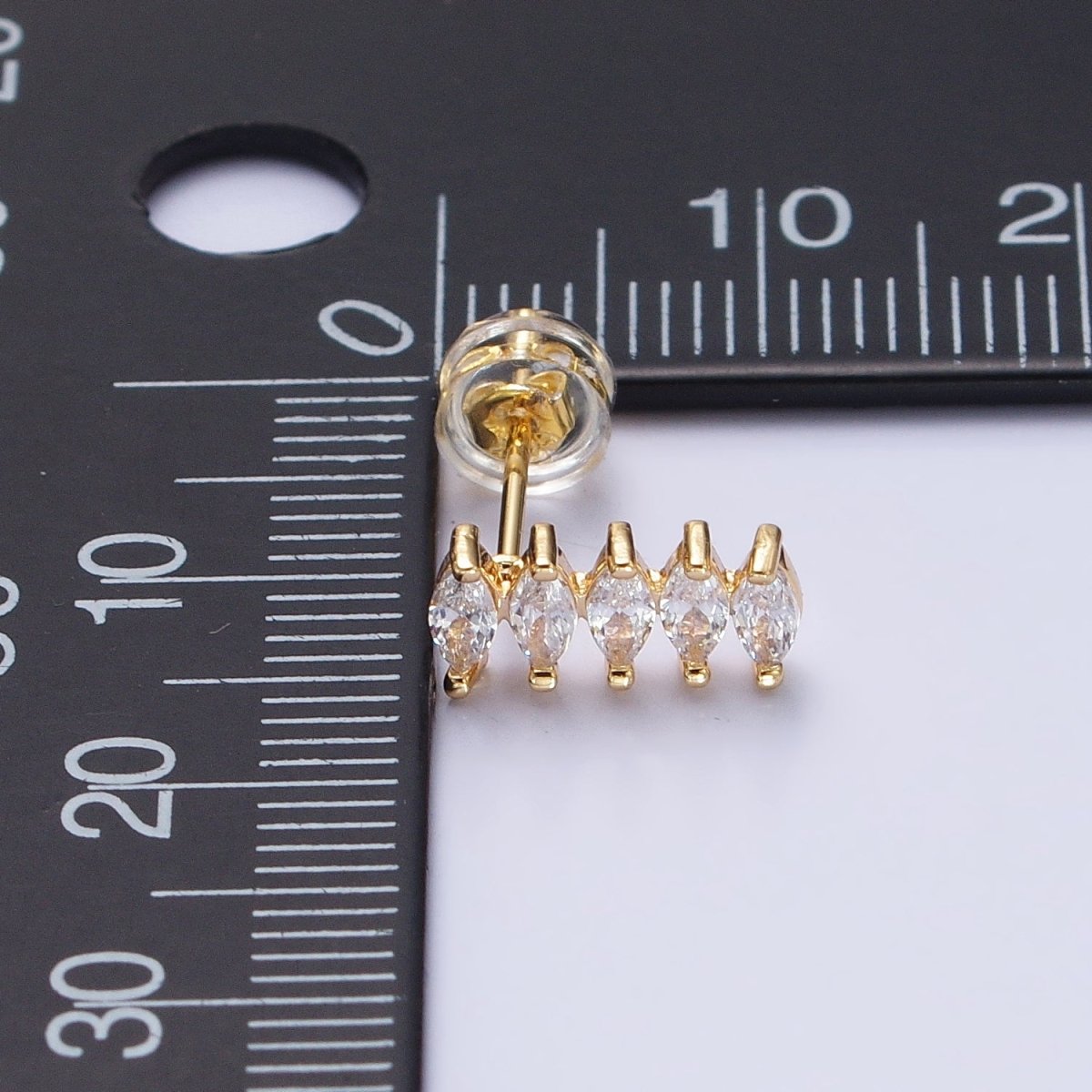 16K Gold Filled Clear CZ Multiple Marquise Lined Mini Stud Earrings | AB389