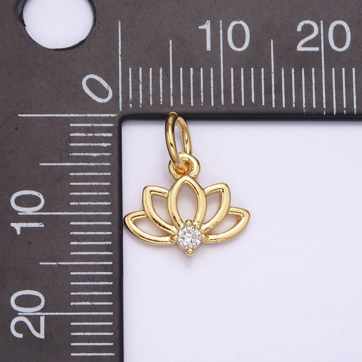 16K Gold Filled Clear CZ Open Lotus Flower Add-On Charm | N-977