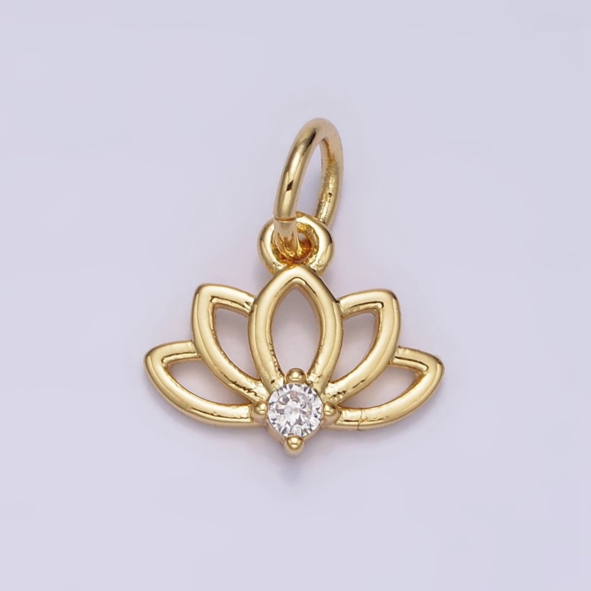 16K Gold Filled Clear CZ Open Lotus Flower Add-On Charm | N-977