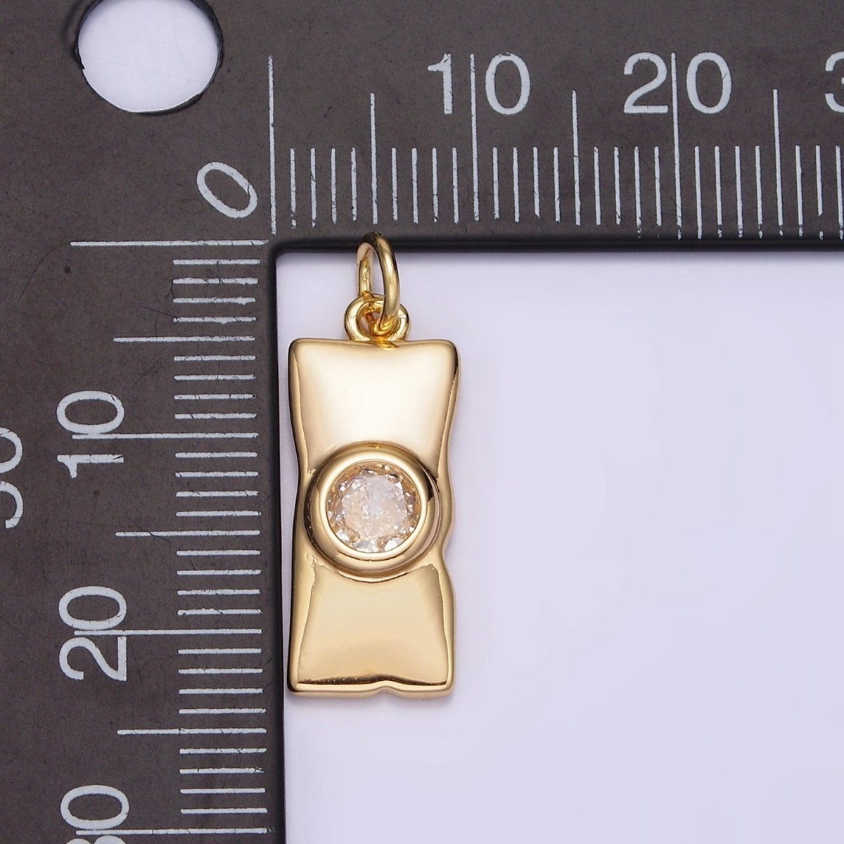 16K Gold Filled Clear CZ Round Abstract Rectangular Tag Charm | N941