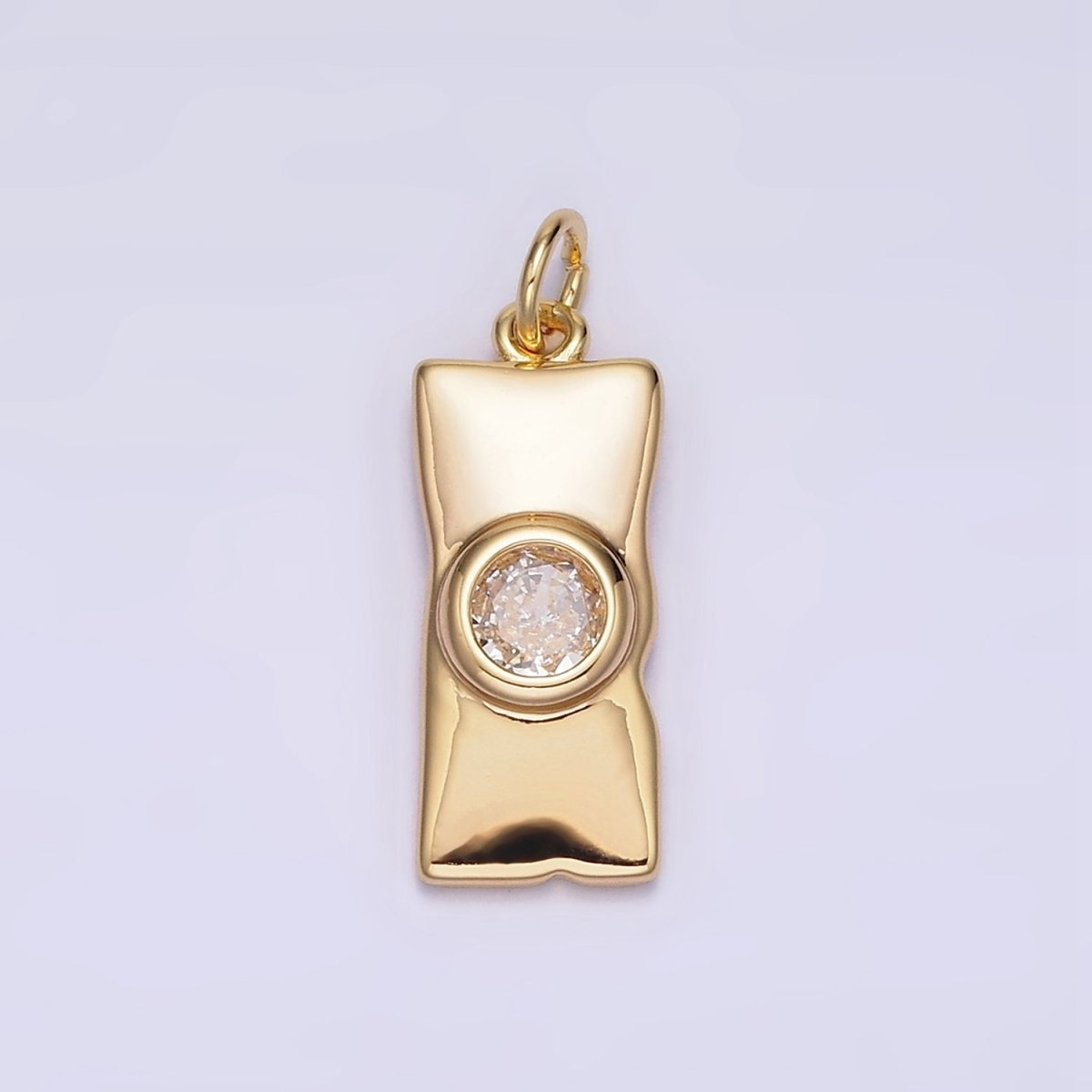 16K Gold Filled Clear CZ Round Abstract Rectangular Tag Charm | N941