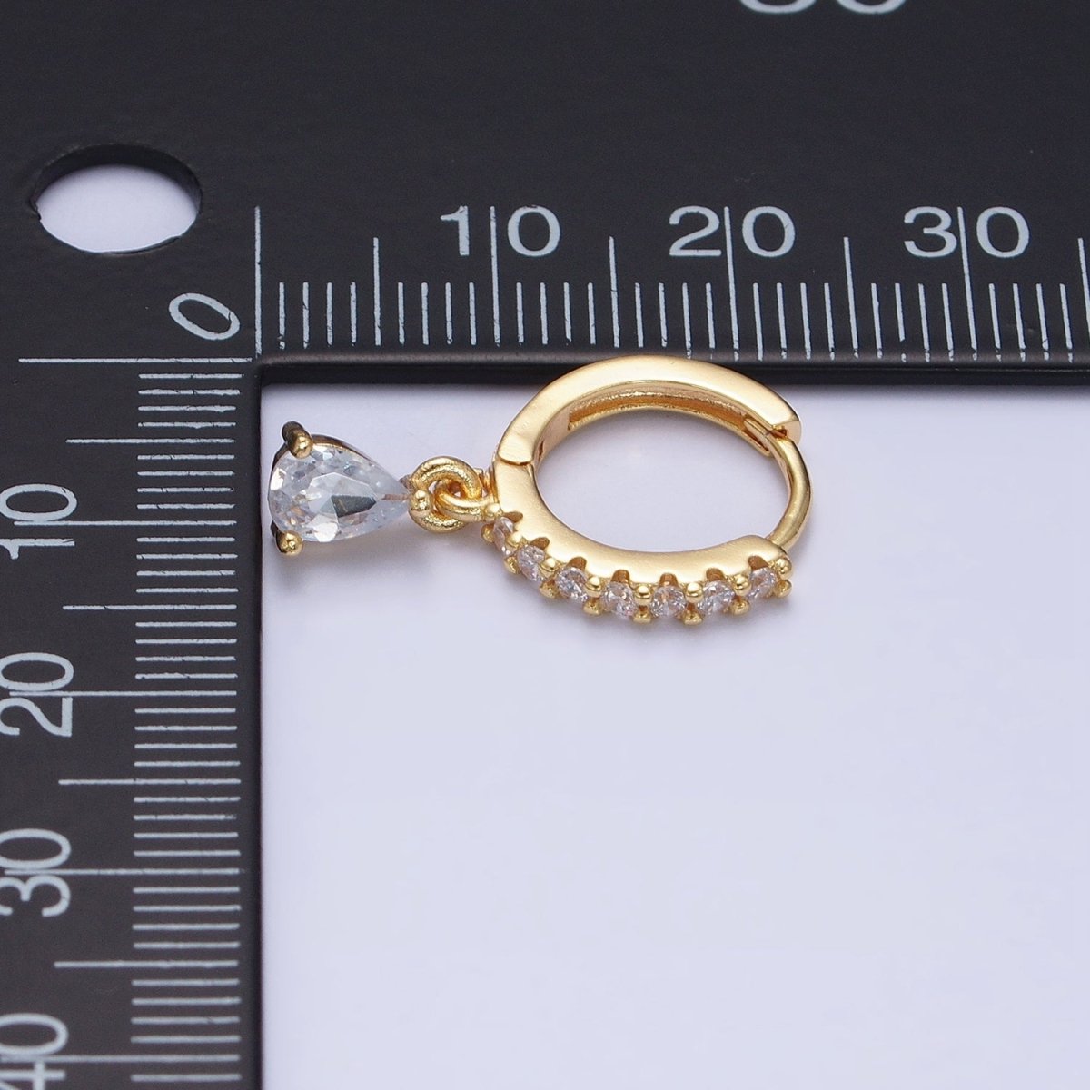 16K Gold Filled Clear CZ Teardrop Micro Paved Huggie Earrings in Gold & Silver | AD816 AD817