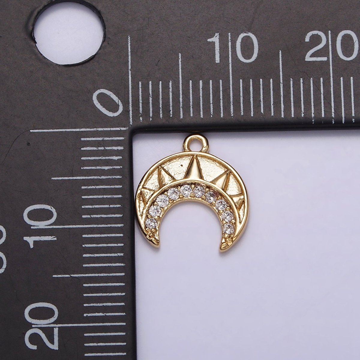 16K Gold Filled Clear CZ Tusk Charm Mini Crescent Moon Charm | N-970