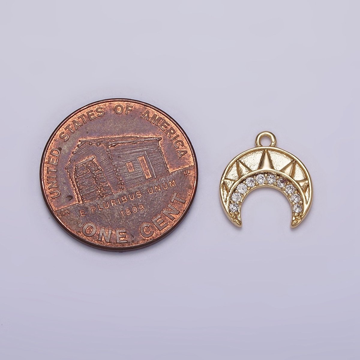 16K Gold Filled Clear CZ Tusk Charm Mini Crescent Moon Charm | N-970