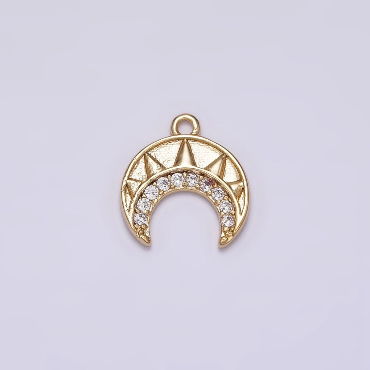 16K Gold Filled Clear CZ Tusk Charm Mini Crescent Moon Charm | N-970
