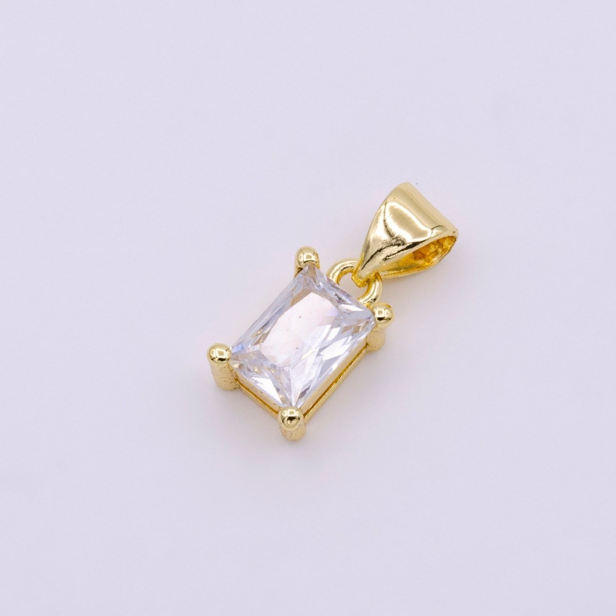 16K Gold Filled Clear Emerald Cut Baguette CZ Mini Pendant | AA-427